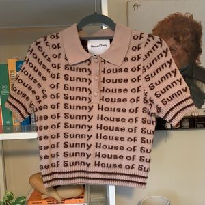 Cropped Knit Emblem Polo